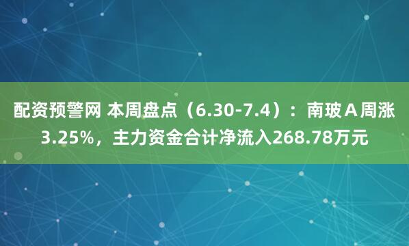 配资预警网 本周盘点（6.30-7.4）：南玻Ａ周涨3.25%，主力资金合计净流入268.78万元